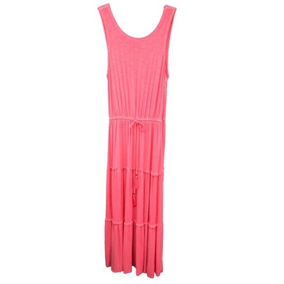 Knox Rose Pink Tank Tiered Maxi Dress Womens Size M Drawstring Waist Scoop Back - Picture 1 of 9